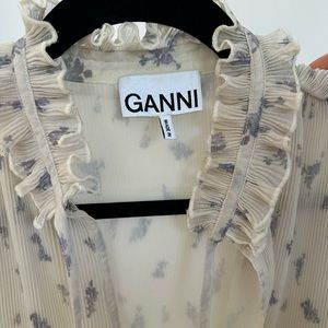 Ganni Floral Pleated Long Sleeve Dress